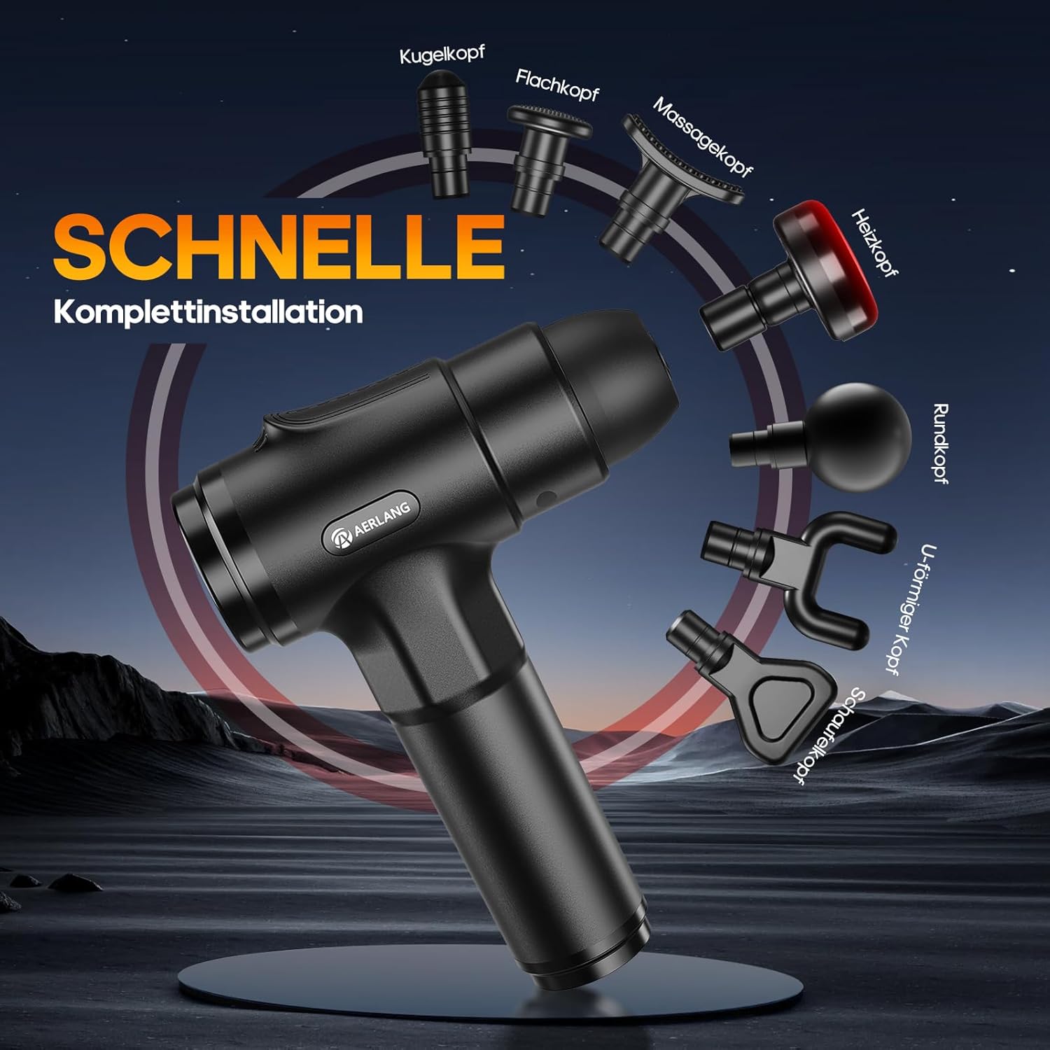 AERLANG Massagepistole mit Wärme, 20 Stufen, LED-Display, 7 Aufsätze