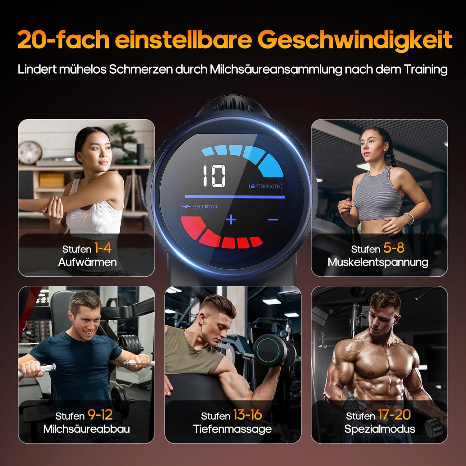 AERLANG Massagepistole mit Wärme, 20 Stufen, LED-Display, 7 Aufsätze