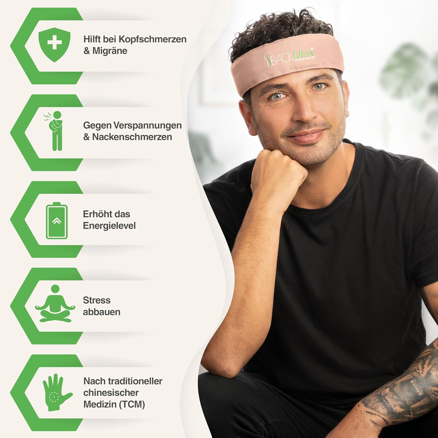 BACKLAXX® Akupressur-Headband gegen Migräne und Kopfschmerzen, Massage mit Tasche, Beauty-Pflege, Rosa