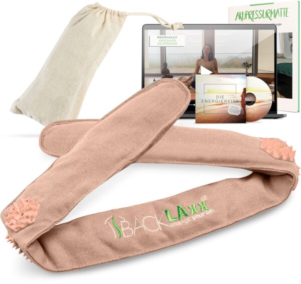 BACKLAXX® Akupressur-Headband gegen Migräne und Kopfschmerzen, Massage mit Tasche, Beauty-Pflege, Rosa