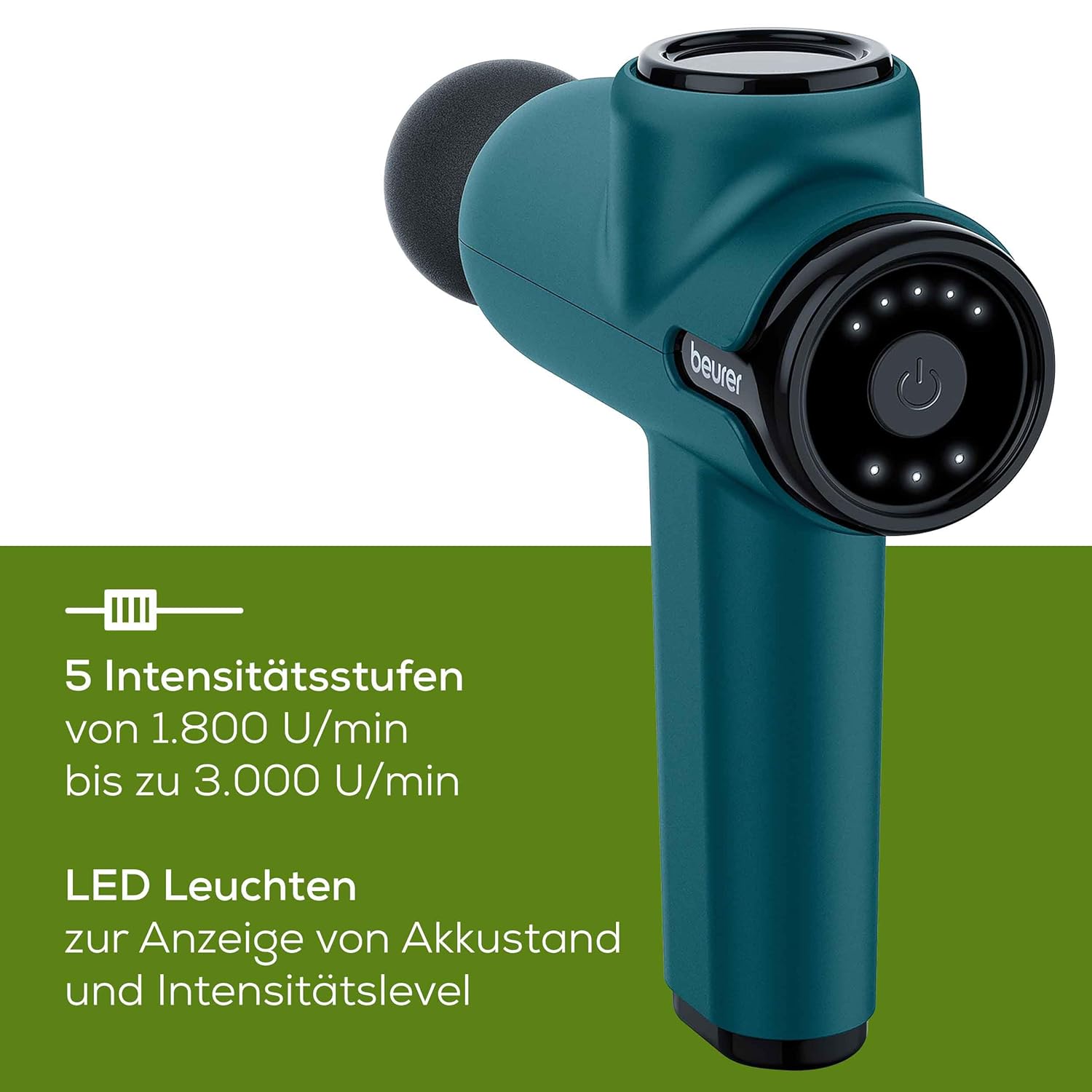 Beurer Massagepistole mit 5 Stufen, 4 Aufsätzen, starker Triggerpunkt-Massagegerät