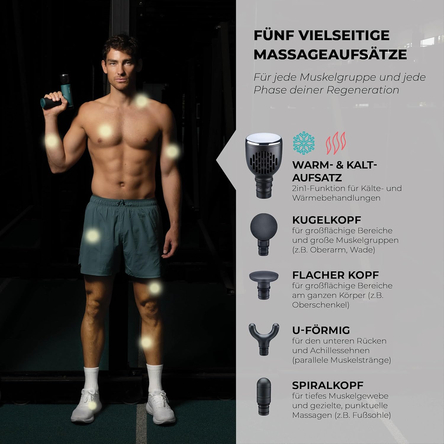 Beurer Reload Massagepistole mit Wärme-Kälte-Funktion, 5 Aufsätzen, 3000 U/min