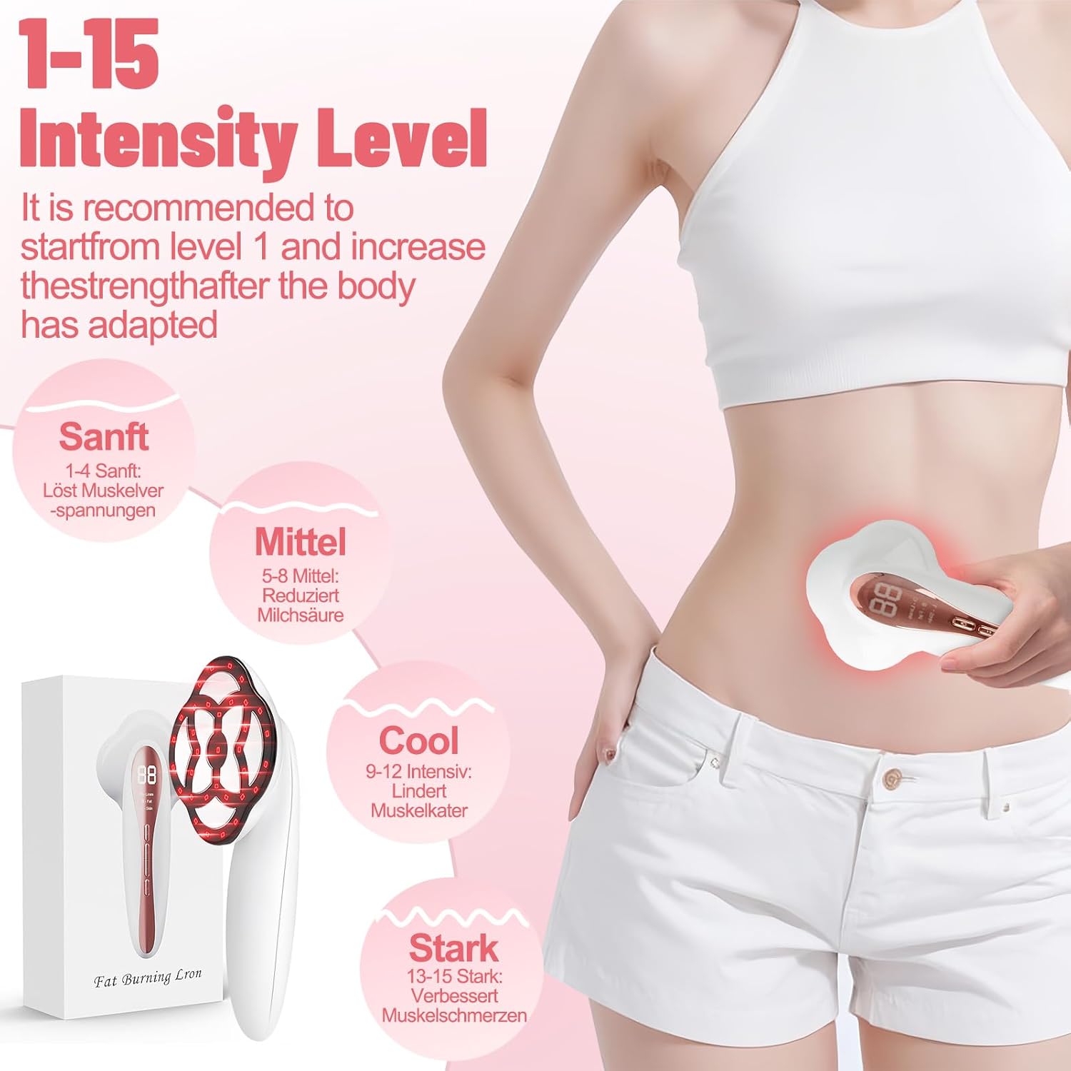 Cellulite-Massager Lymphdrainage 3 Modi 15 Einstufen Wärmebehandlung für Beine, Po, Taille, Arme