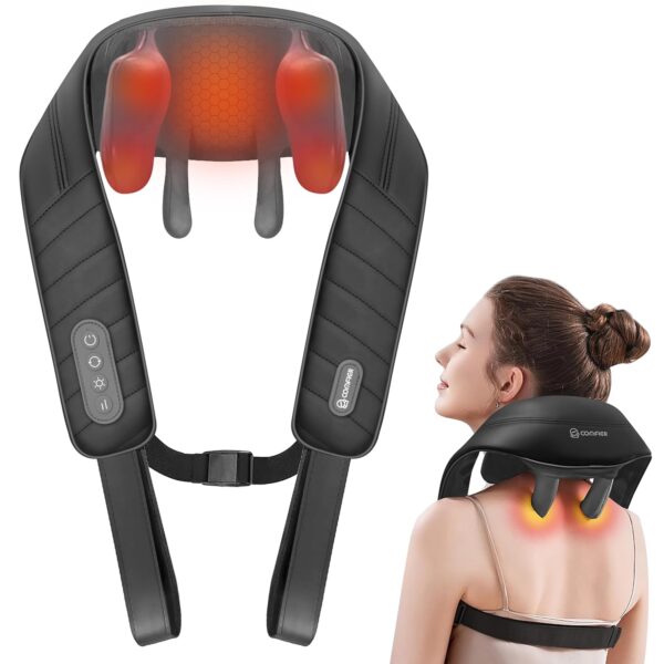 COMFIER Halsmassagegerät mit Wärme, 4D Knetmassage, Shiatsu, 2 Heizstufen