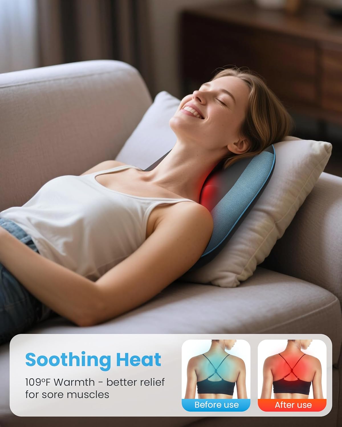 COMFIER Shiatsu Rückenmassagekissen mit Wärmefunktion für Nacken und Schultern