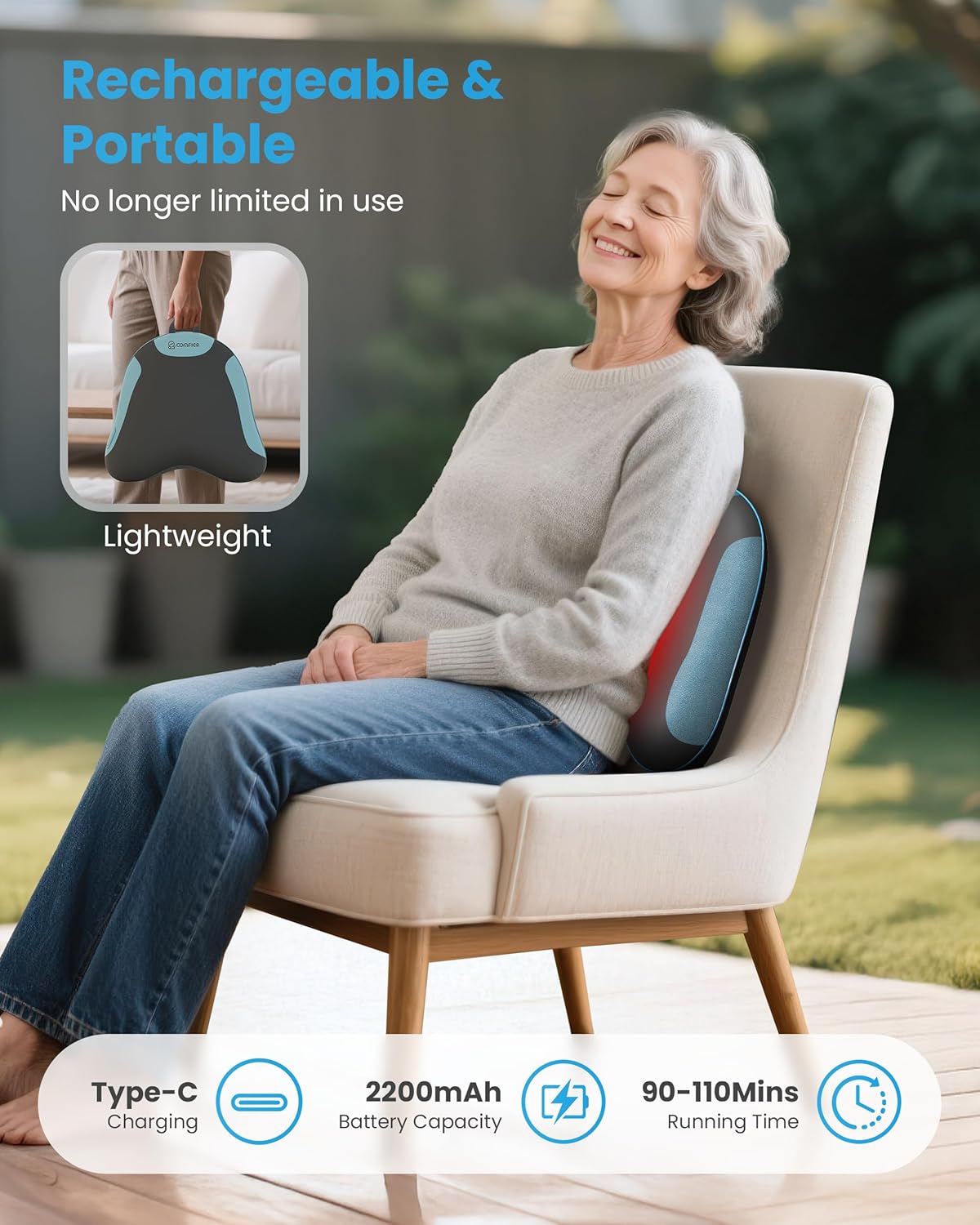 COMFIER Shiatsu Rückenmassagekissen mit Wärmefunktion für Nacken und Schultern