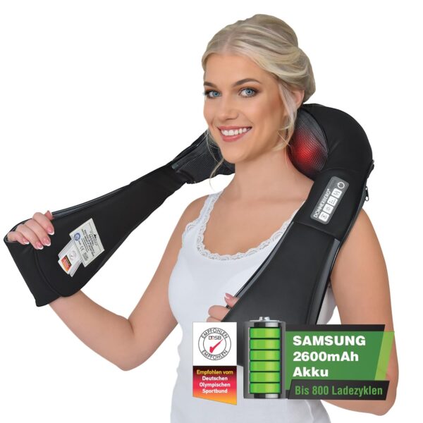 Donnerberg® Halsmassagegerät Wireless Shiatsu 4D Vibrationsmassage für Nacken & Schultern mit Samsung-Akku