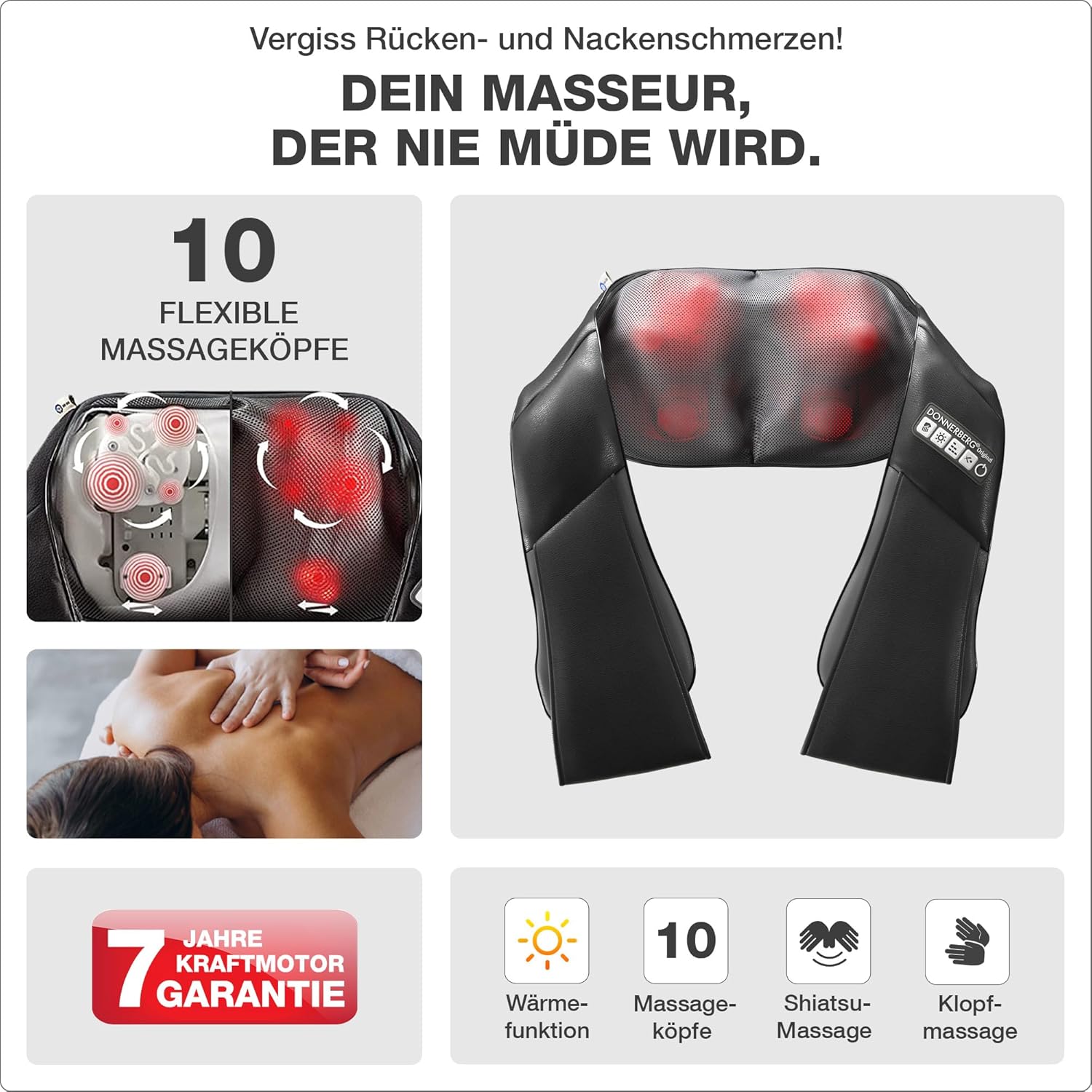 DONNERBERG® Rückenmassagegerät Shiatsu mit Wärme 7 Jahre Motorschutz