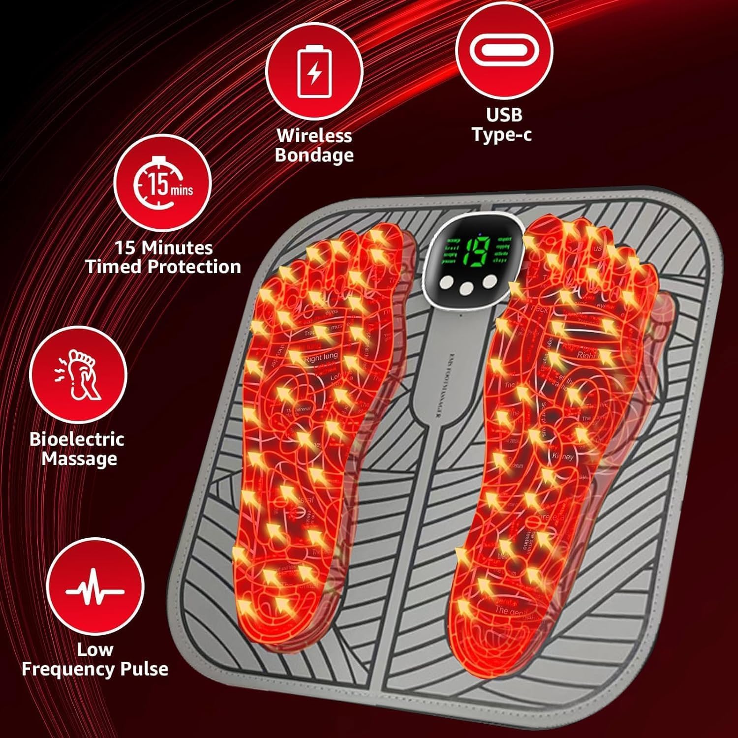 Jkevow Fußmassager Elektrisch 8 Modi 19 Stufen EMS Blutkreislauf Förderung