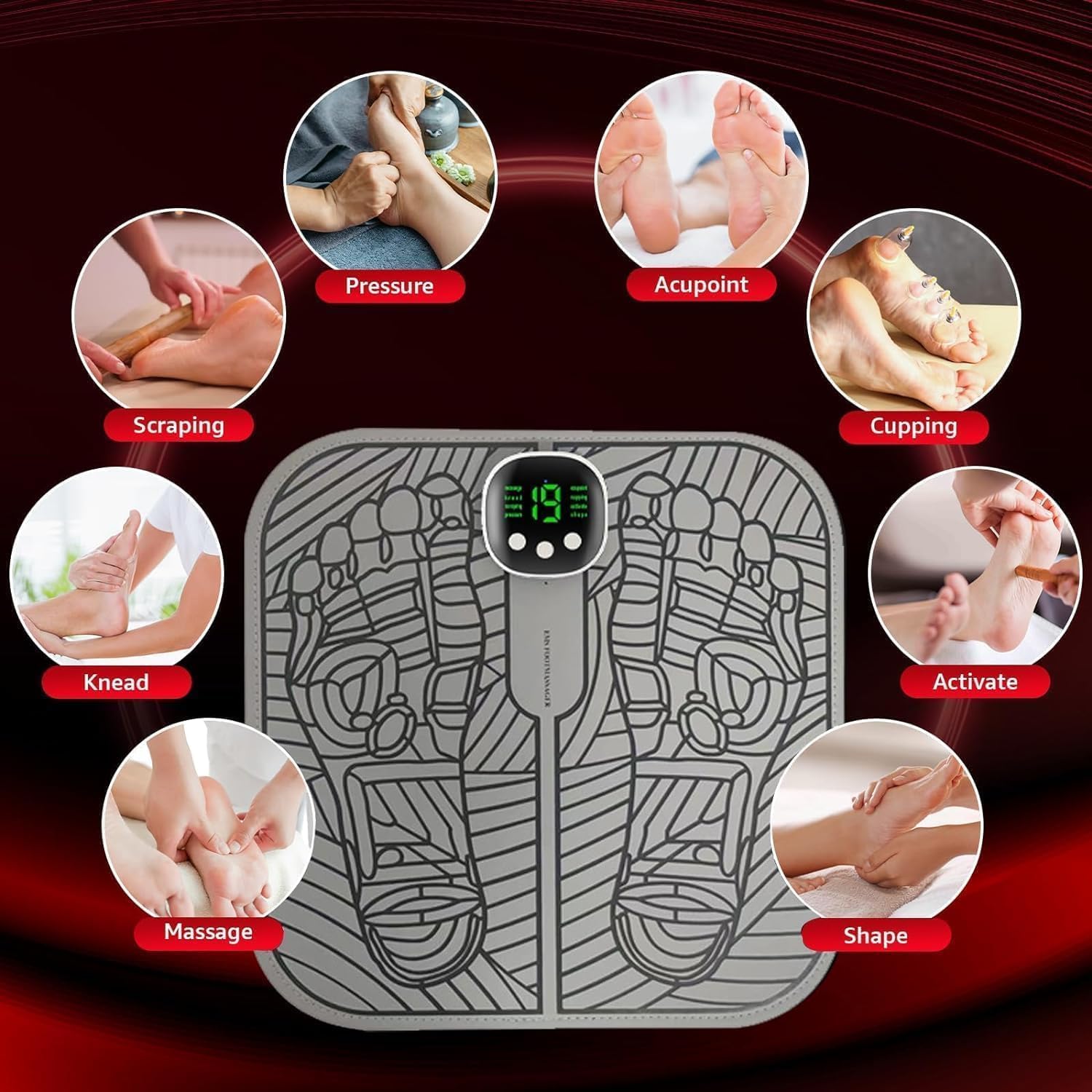 Jkevow Fußmassager Elektrisch 8 Modi 19 Stufen EMS Blutkreislauf Förderung