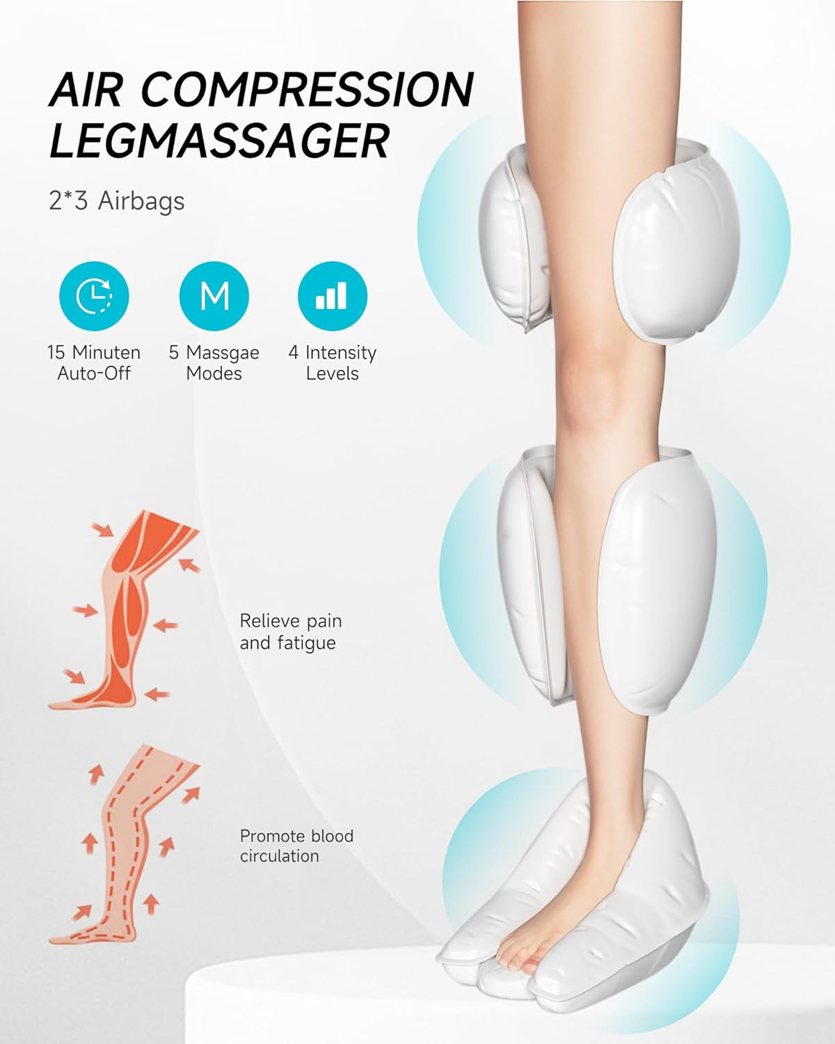 Leg Massager für Durchblutung und Schmerzlinderung, Wärme- und Kompressionsmassage für Lymphdrainage, 2 Heizstufen, 4 Intensitätsstufen, 5 Modi, Geschenk für Männer und Frauen