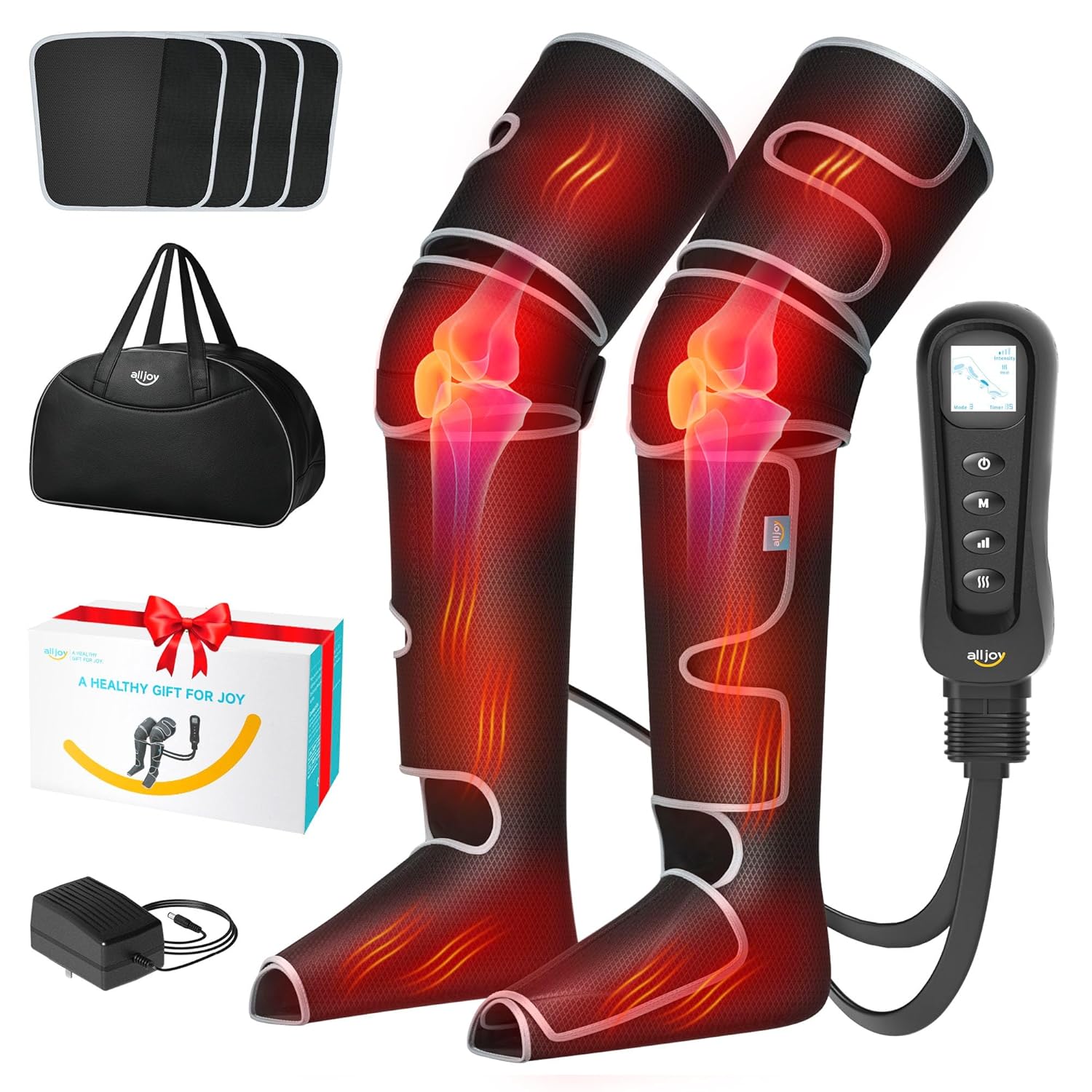 Leg Massager für Durchblutung und Schmerzlinderung, Wärme- und Kompressionsmassage für Lymphdrainage, 2 Heizstufen, 4 Intensitätsstufen, 5 Modi, Geschenk für Männer und Frauen