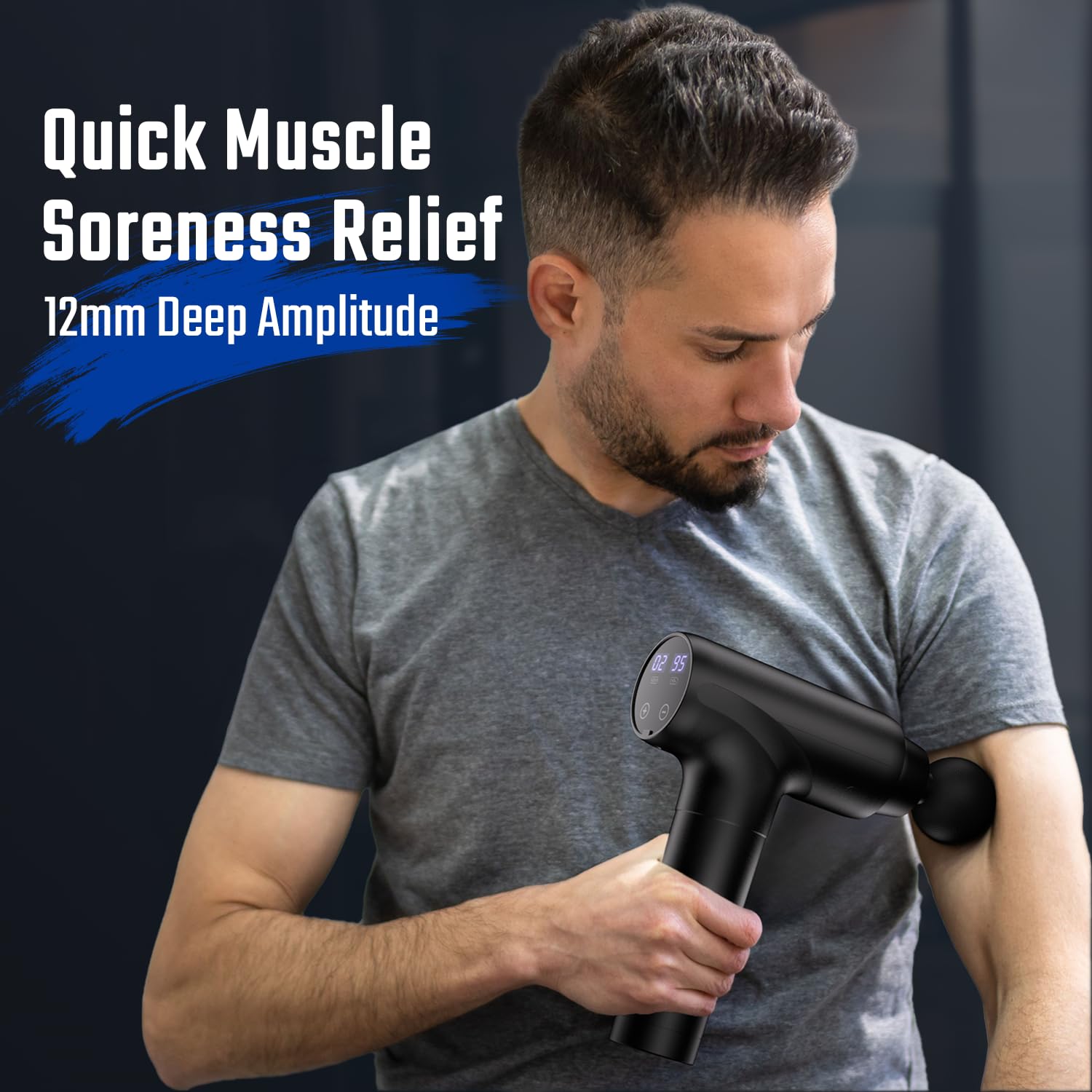 Massage Gun Pro 20 Geschwindigkeiten, LED-Display, 9 Aufsätze, leise