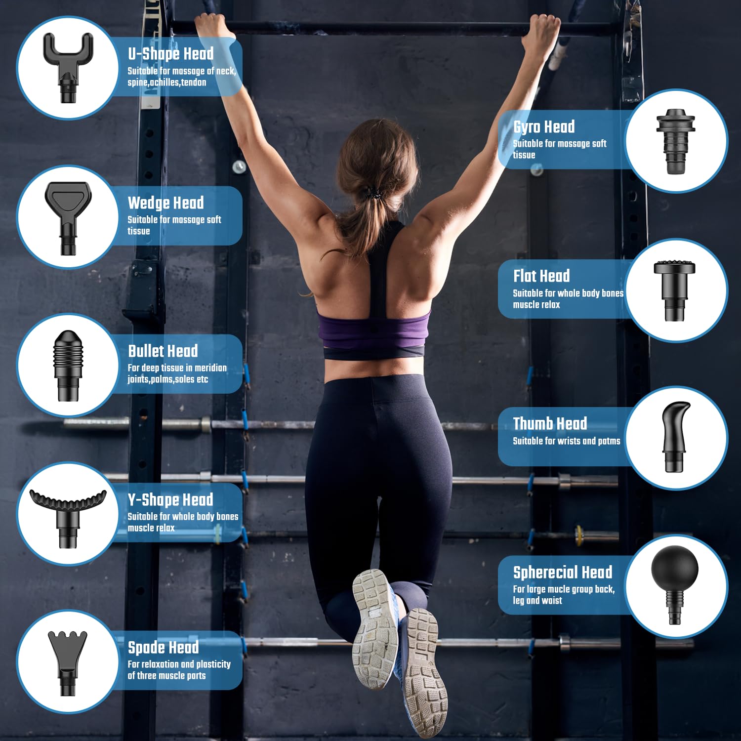 Massage Gun Pro 20 Geschwindigkeiten, LED-Display, 9 Aufsätze, leise