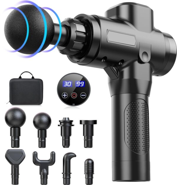 Massagepistole mit 30 Geschwindigkeiten und 8 Aufsätzen – Deep Tissue