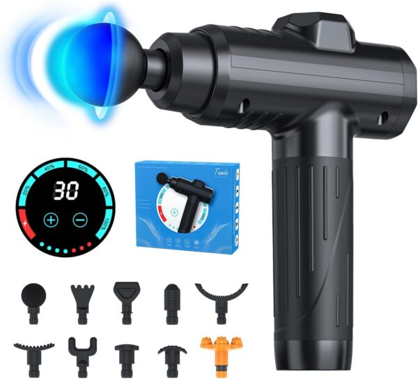 Massagepistole Muskel Percussion Massagegerät mit 10 Köpfen, 30 Geschwindigkeiten, LCD-Touchscreen