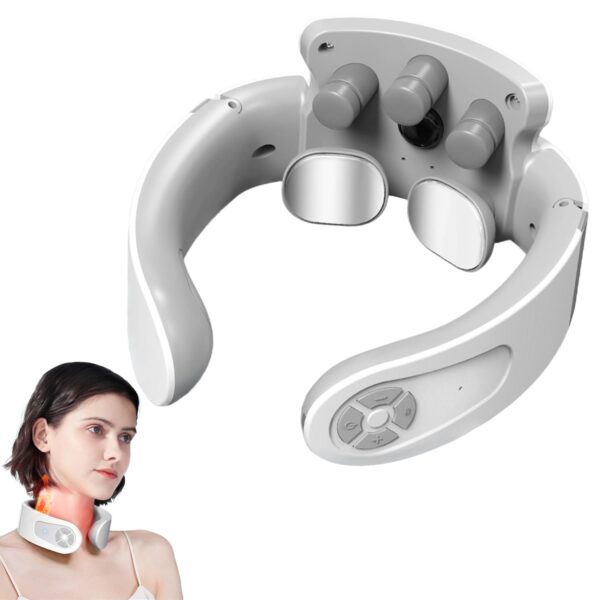 Neck Massager, Intelligent Voice Control, Heat Therapy 42°C, 5 Modi, 15 Intensitätsstufen, Wireless für Zuhause, Büro, Reise