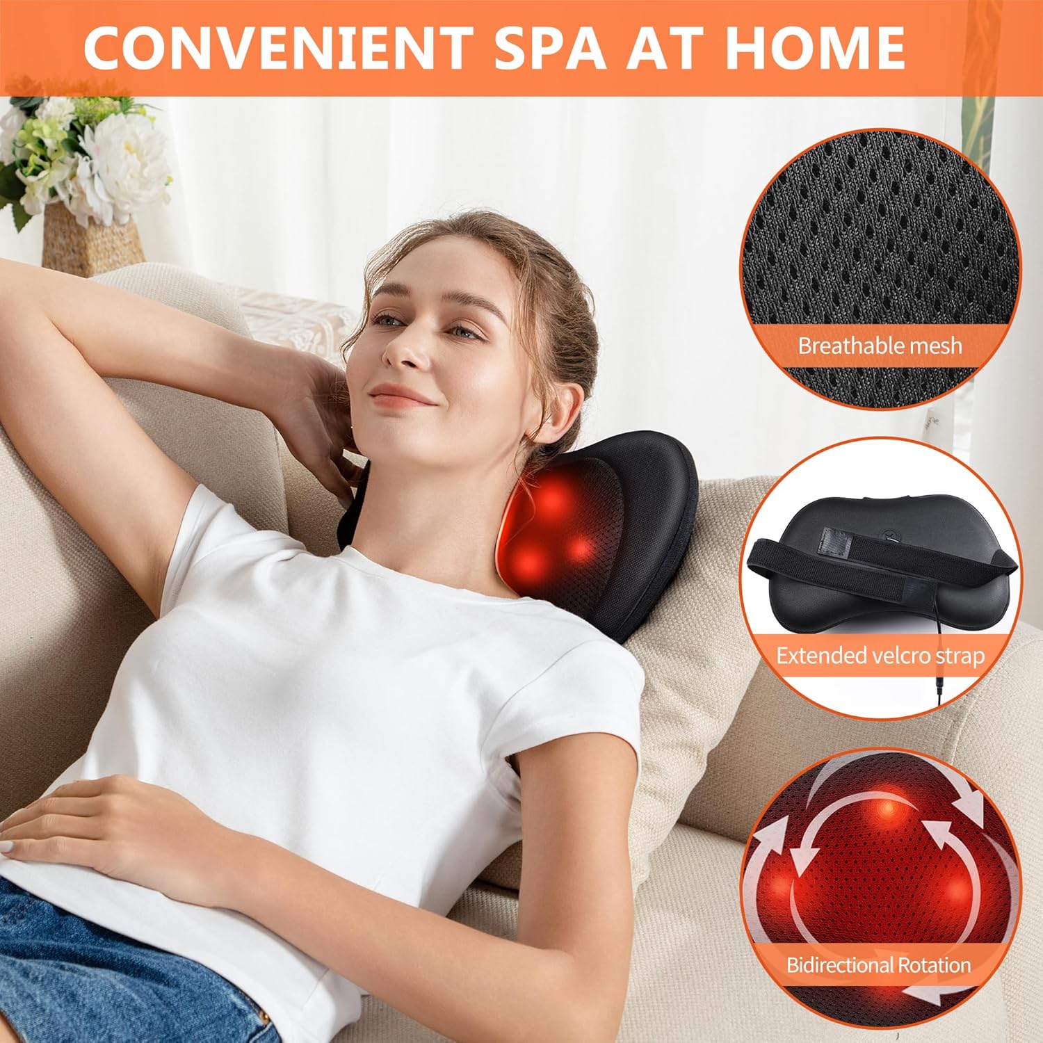 Shiatsu Massagekissen mit Rotationsköpfen und Wärme für Nacken, Schulter, Rücken - ideal für Büro & Zuhause