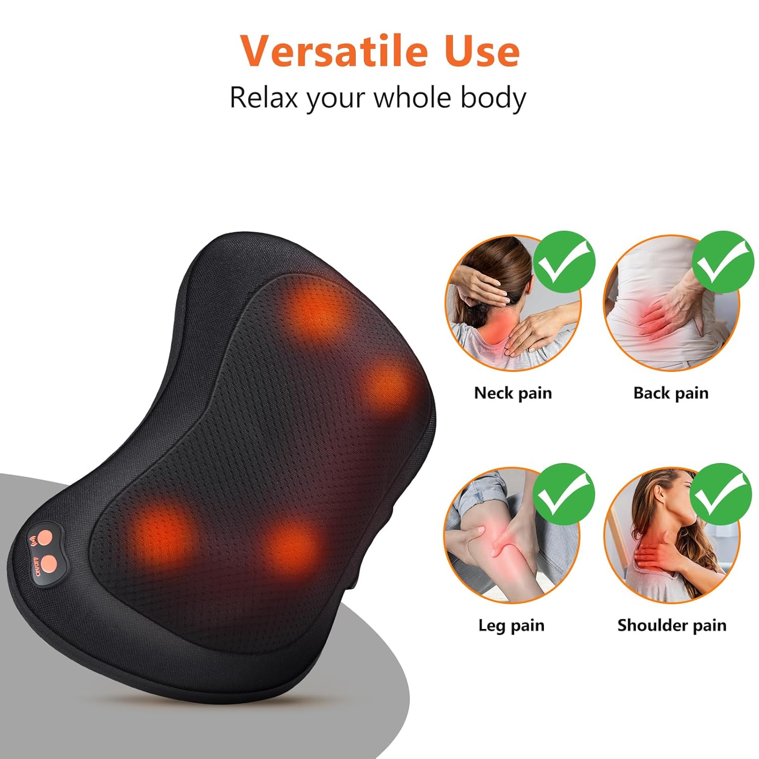 Shiatsu Massagekissen mit Rotationsköpfen und Wärme für Nacken, Schulter, Rücken - ideal für Büro & Zuhause