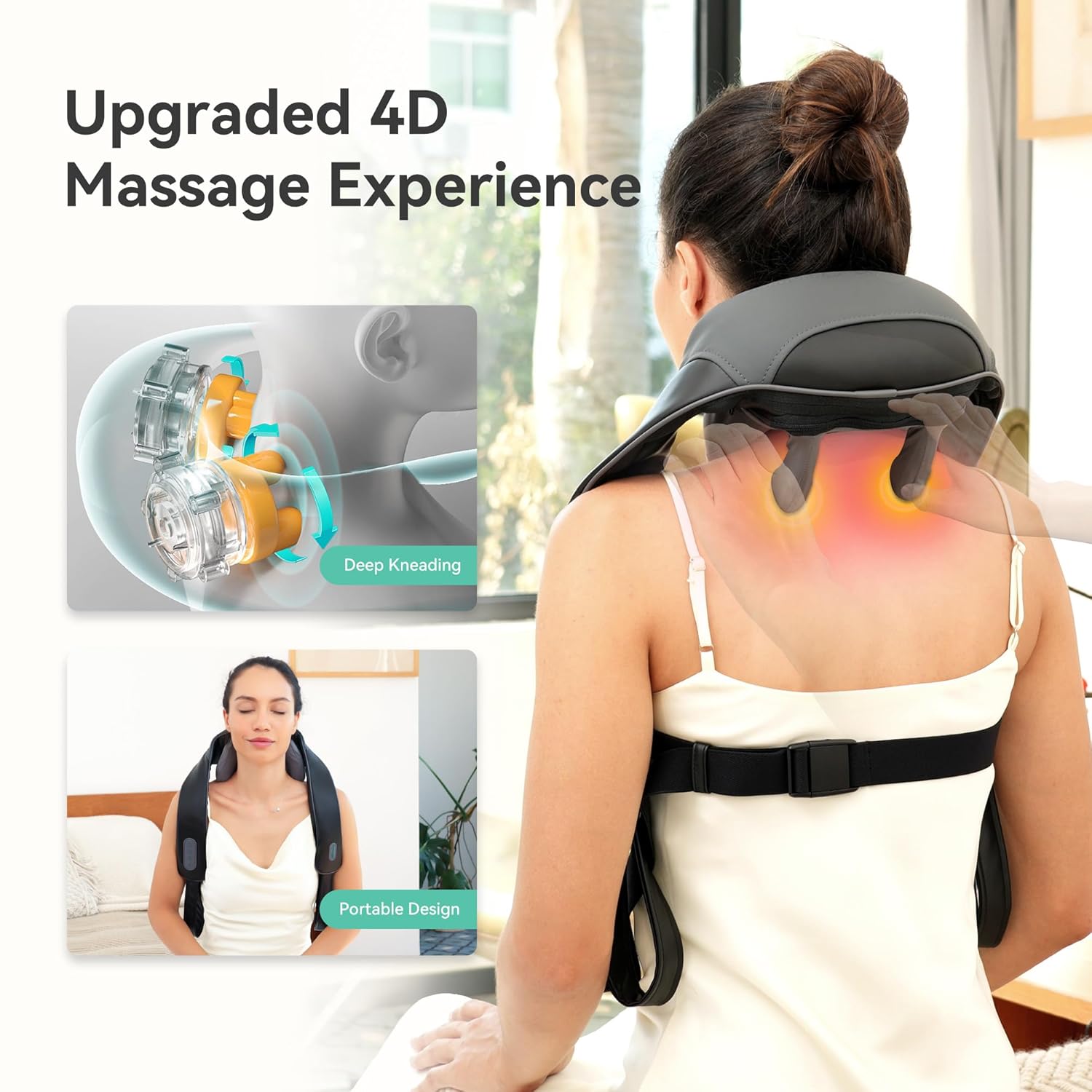 Snailax 4D Wireless Halsmassagegerät mit Wärme und Shiatsu-Knetmassage