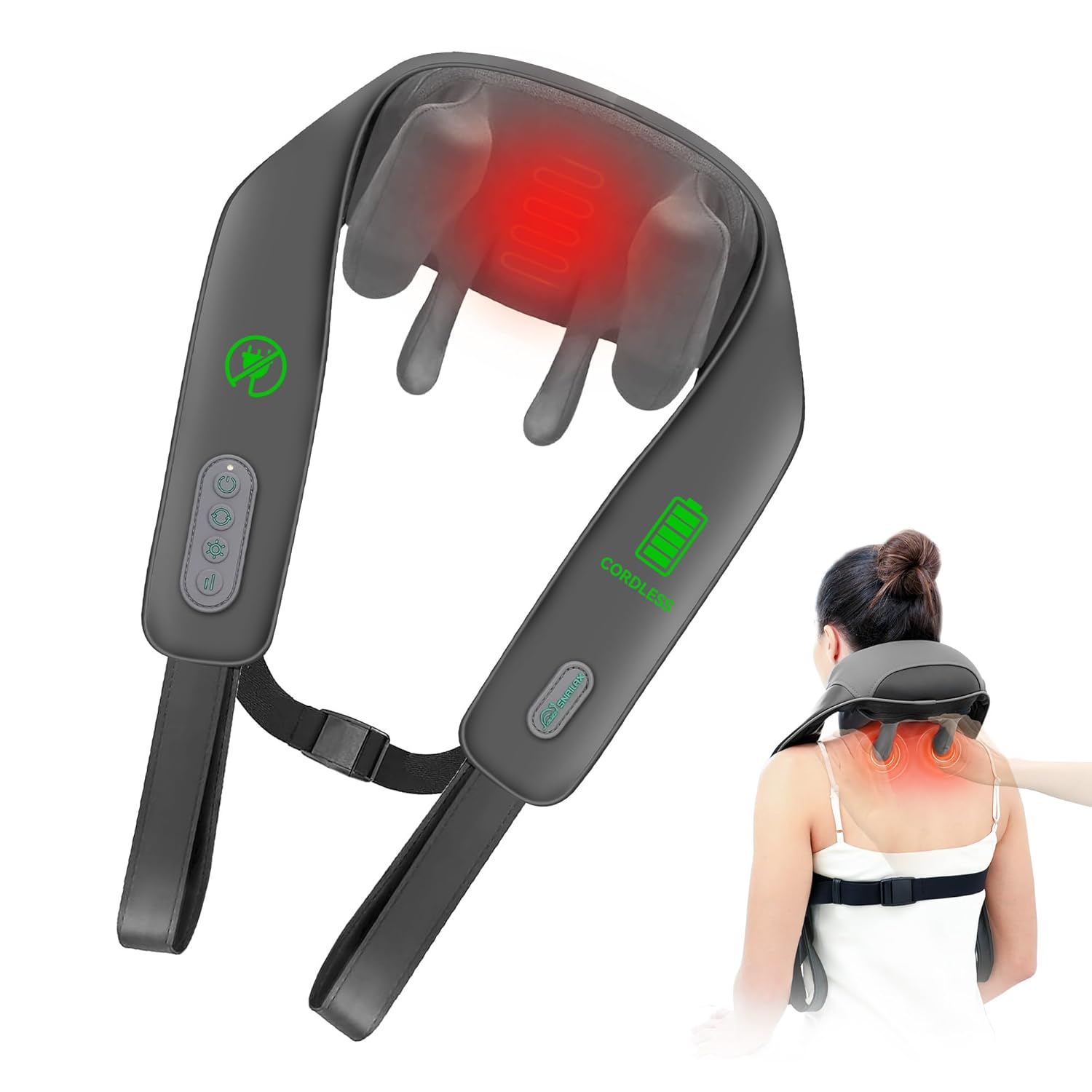 Snailax 4D Wireless Halsmassagegerät mit Wärme und Shiatsu-Knetmassage