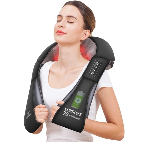 Snailax Shiatsu Nackenmassagegerät mit Wärme, 4D Rotation, für Nacken Schulter Rücken