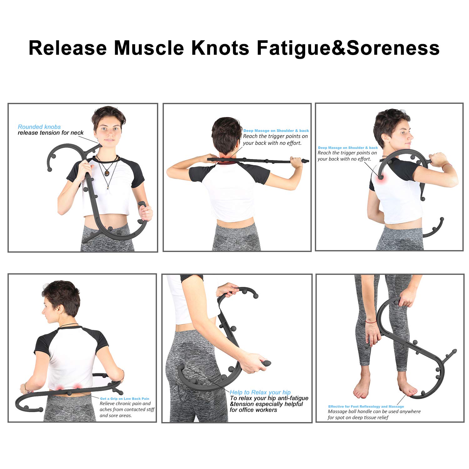 Sokiss Massagestab für Triggerpunkte, S-förmig, Rücken- und Nackenentspannung, myofasziale Selbstmassage