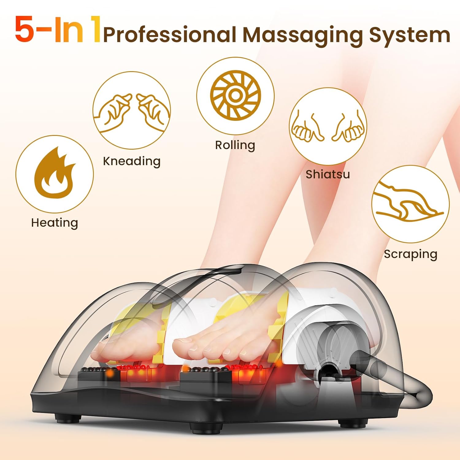 TISSCARE Fußmassager Shiatsu mit Wärme 360° verstellbar Kneten Rollen