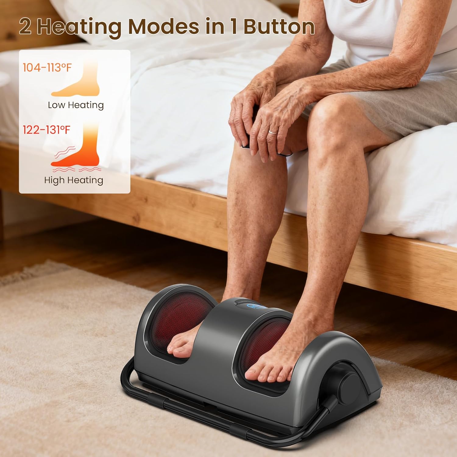 TISSCARE Fußmassager Shiatsu mit Wärme 360° verstellbar Kneten Rollen