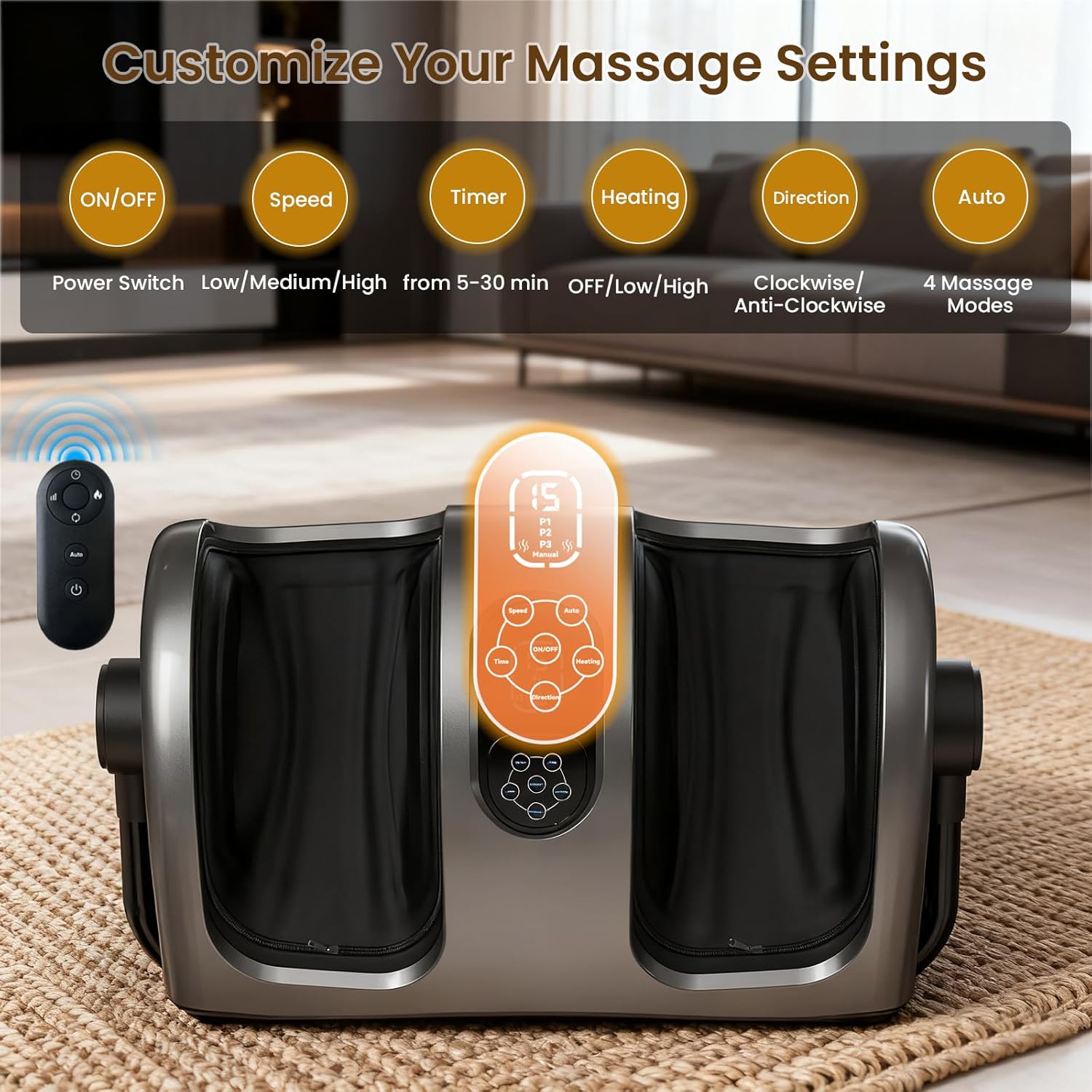 TISSCARE Fußmassager Shiatsu mit Wärme 360° verstellbar Kneten Rollen
