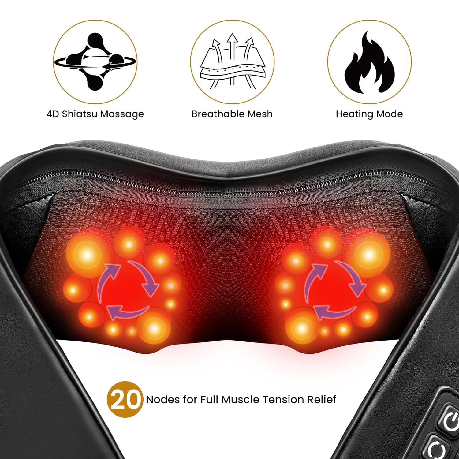 TISSCARE Shiatsu Nackenmassagegerät mit Wärme, elektrische Tiefenmassage für Schultern