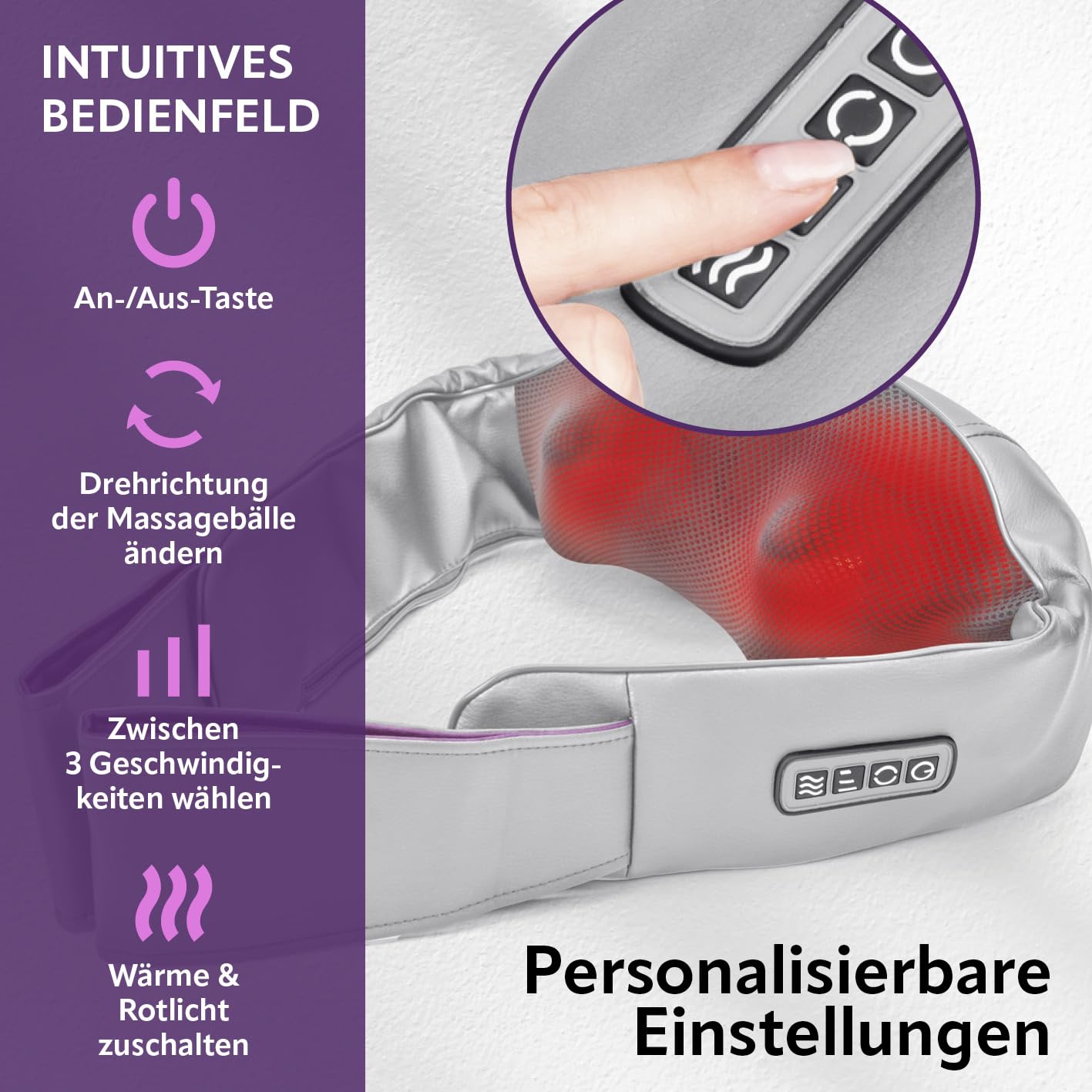 VITALmaxx Shiatsu Halsmassagegerät mit Wärme, für Nacken, Schultern, Rücken, Beine und Bauch. Knet- und Druckmassage für maximale Entspannung