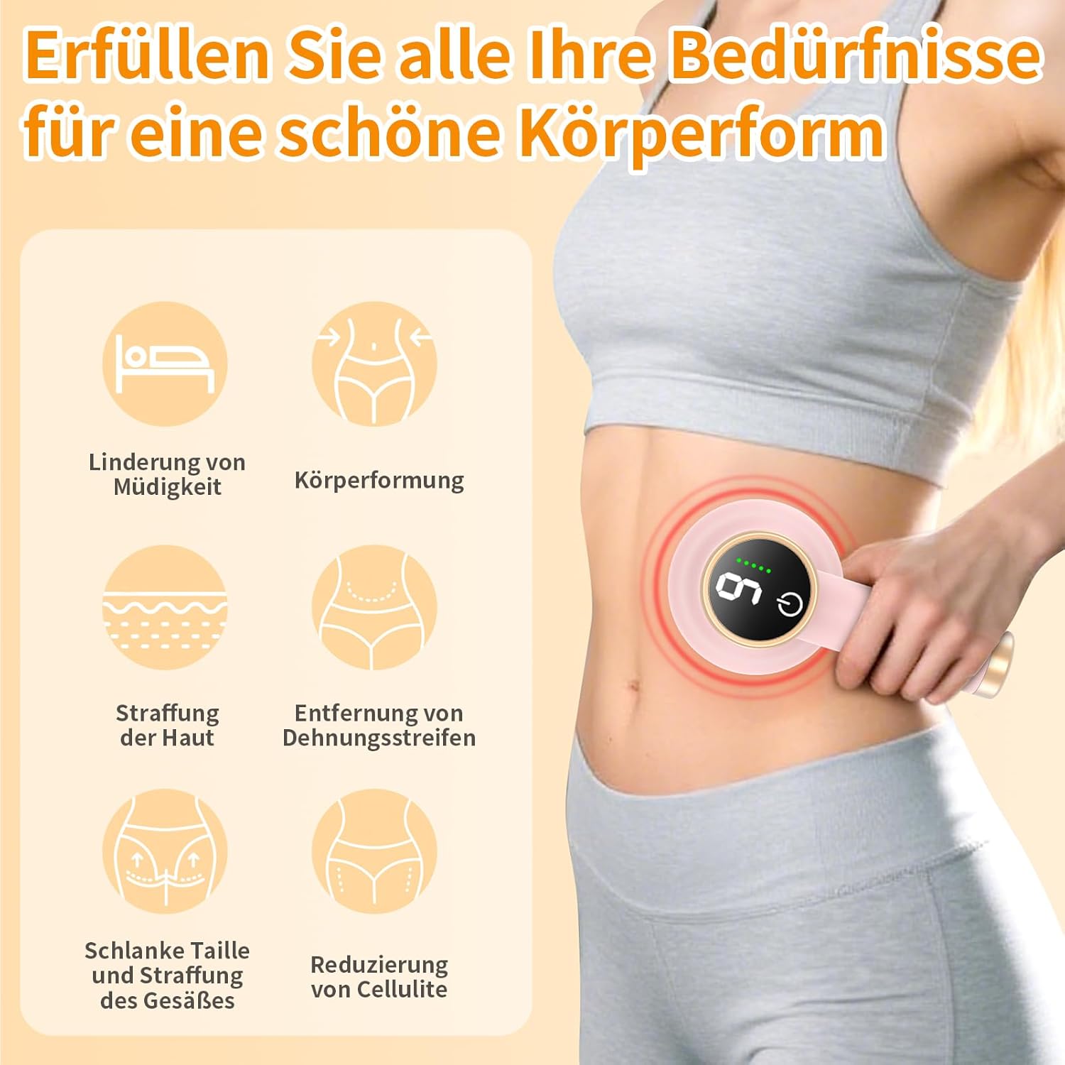 Wireless Anti-Cellulite-Massager mit 9 Vibrationsstufen & 8 Aufsätzen – Hautstraffung, Cellulite-Reduktion, verbesserte Durchblutung, wiederaufladbar, pink