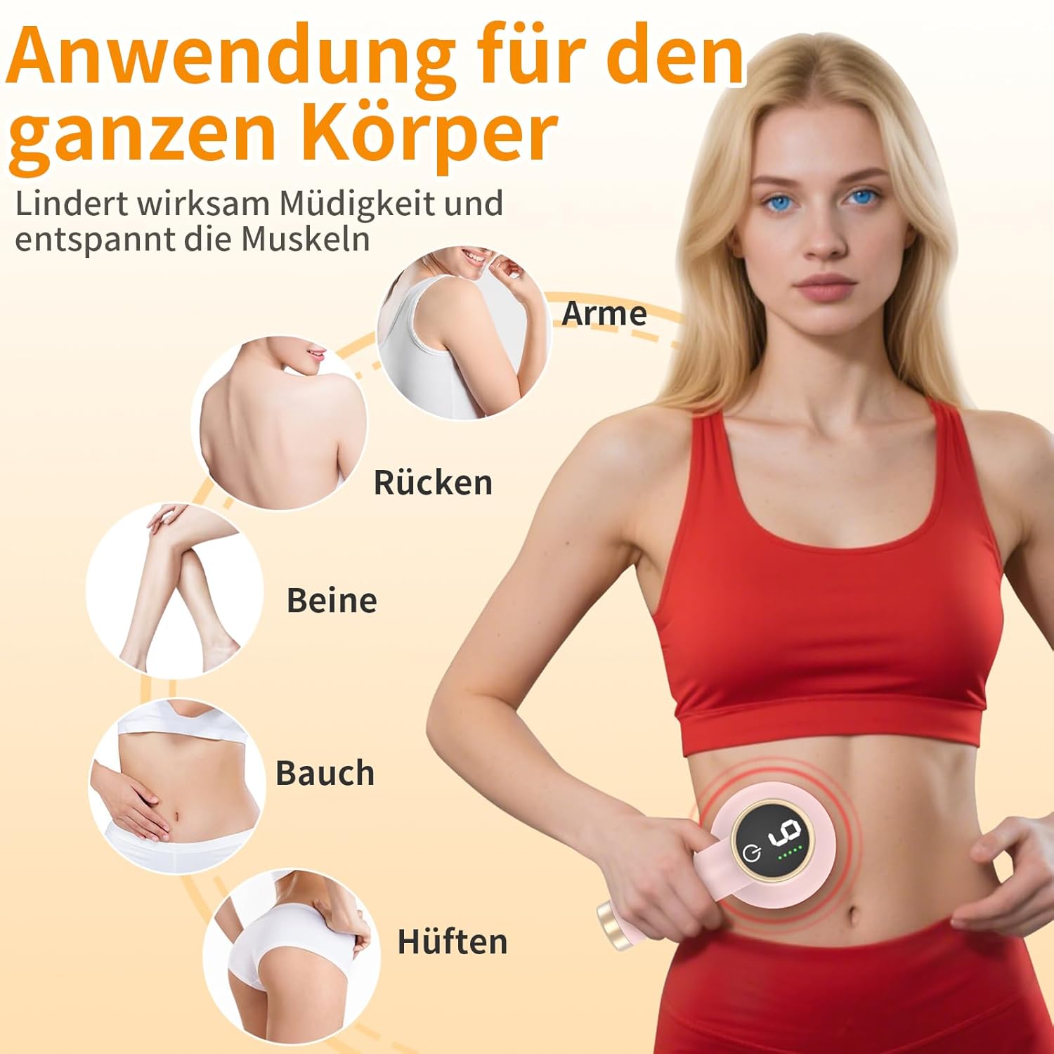 Wireless Anti-Cellulite-Massager mit 9 Vibrationsstufen & 8 Aufsätzen – Hautstraffung, Cellulite-Reduktion, verbesserte Durchblutung, wiederaufladbar, pink