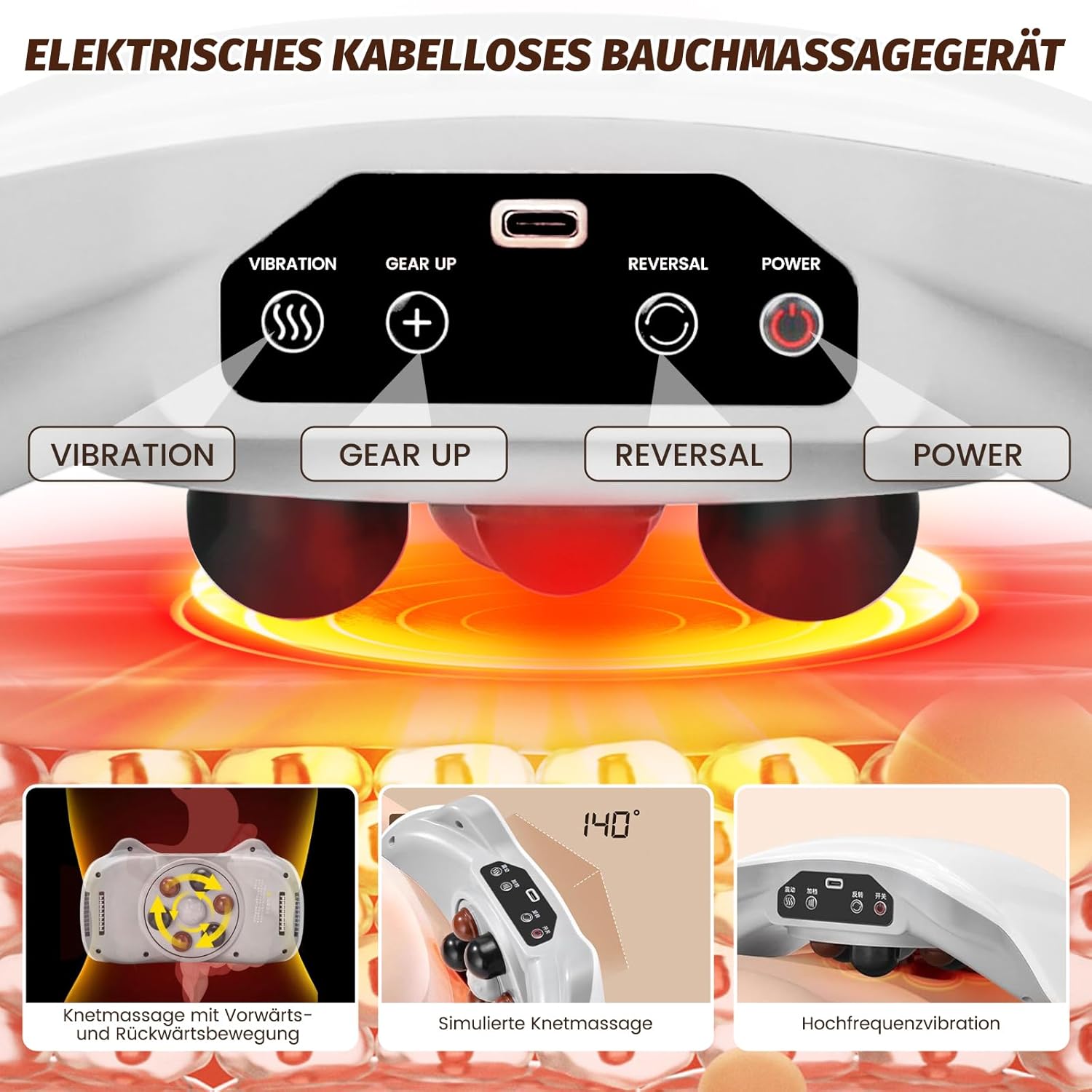 Wireless Bauch-Massager, Wiederaufladbarer Bauchtrainer zur Fettverbrennung mit 3 Stufen und 2 Modi
