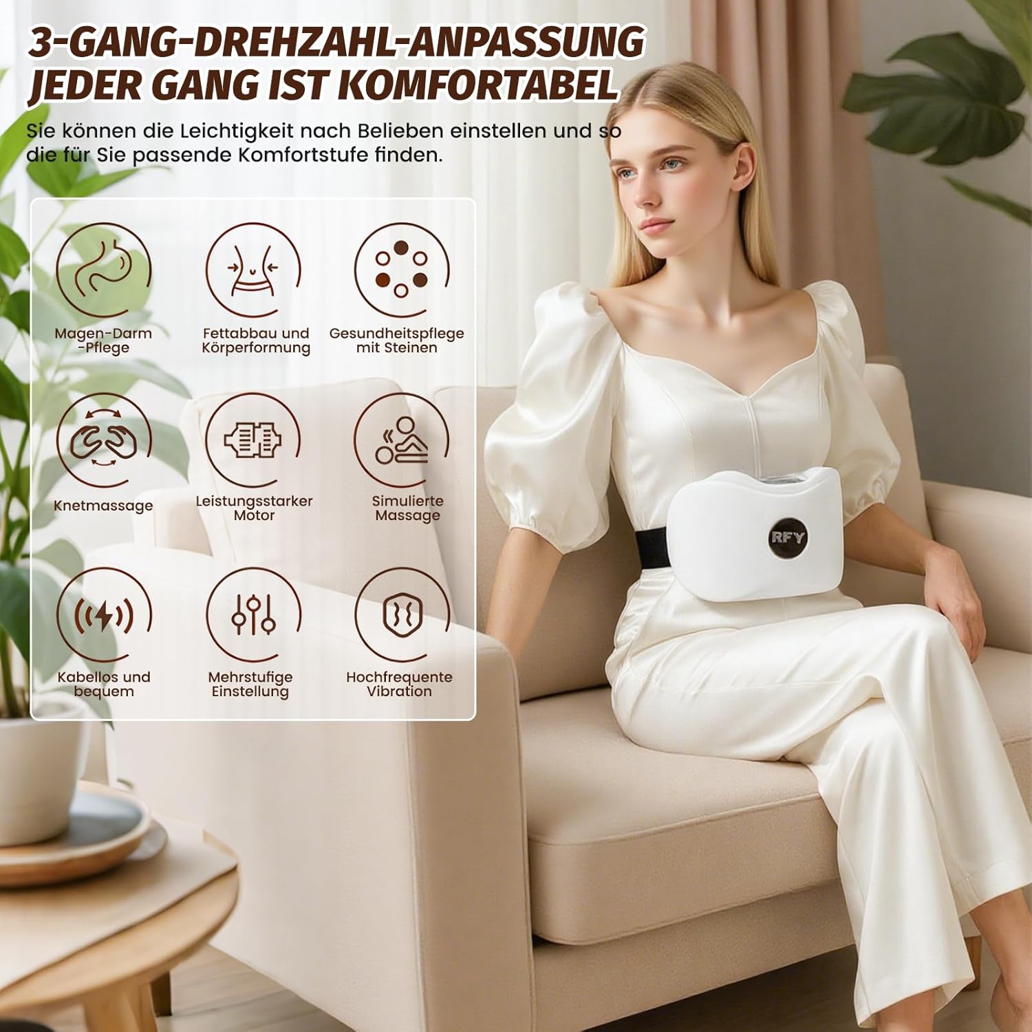 Wireless Bauch-Massager, Wiederaufladbarer Bauchtrainer zur Fettverbrennung mit 3 Stufen und 2 Modi